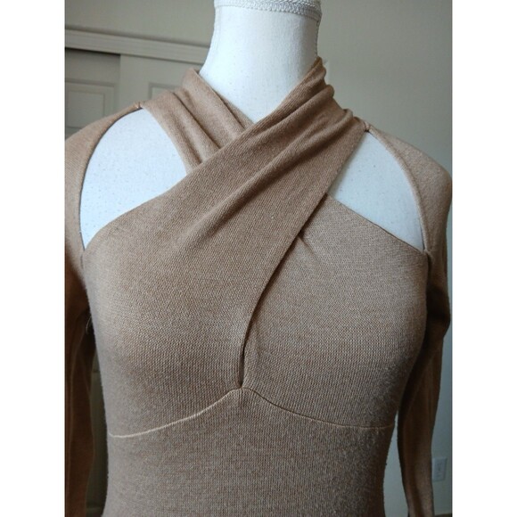 ASTR THE LABEL Wrap Neck Cutout Long Sleeve Brown Knit Dress Small - Picture 9 of 16